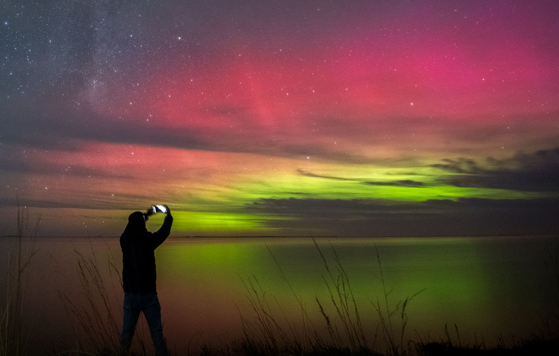 Полярное сияние в регионе Кентербери, Новая Зеландия