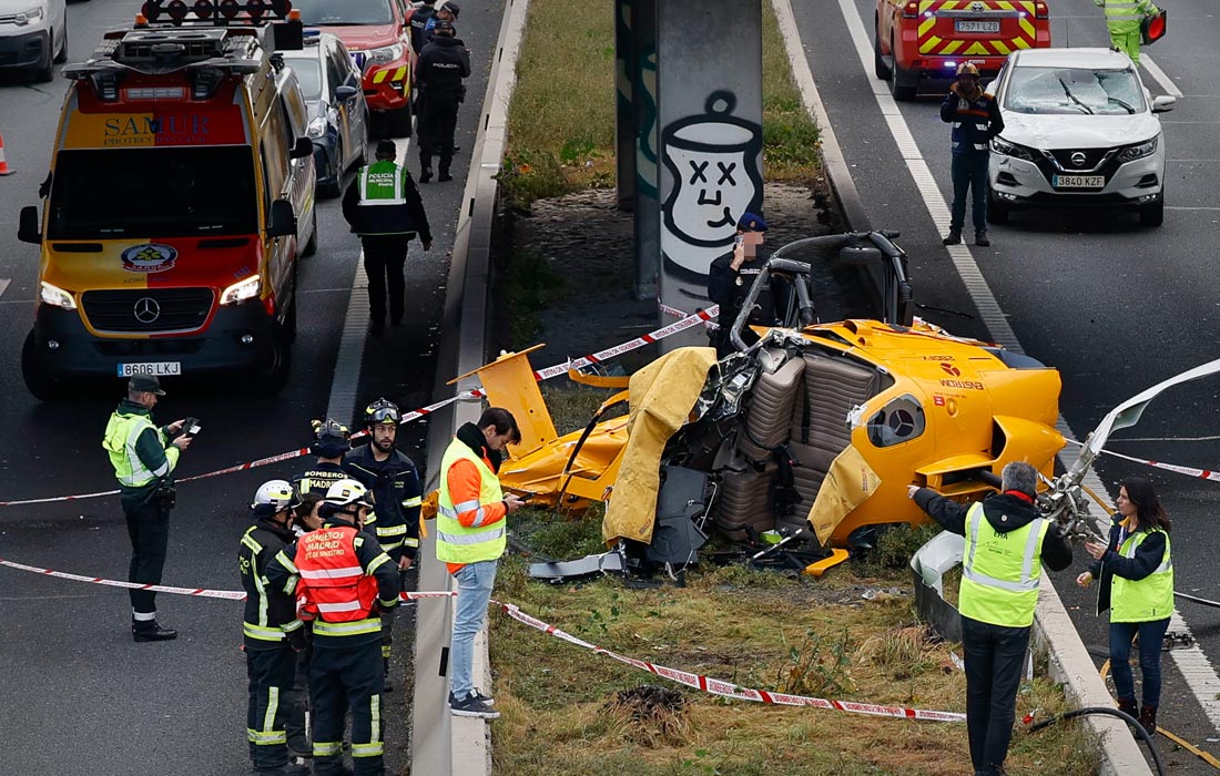 Не менее двух человек пострадали в результате крушения вертолета на автомобильной трассе в Мадриде