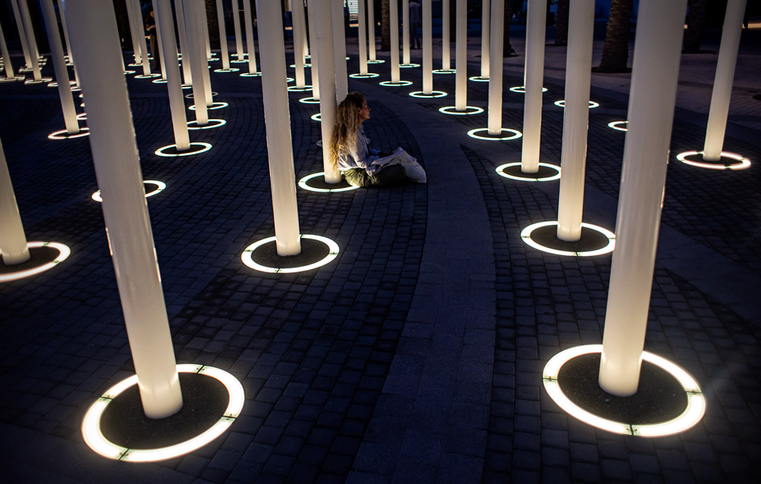 Участница конференции под флагами в Expo City Dubai