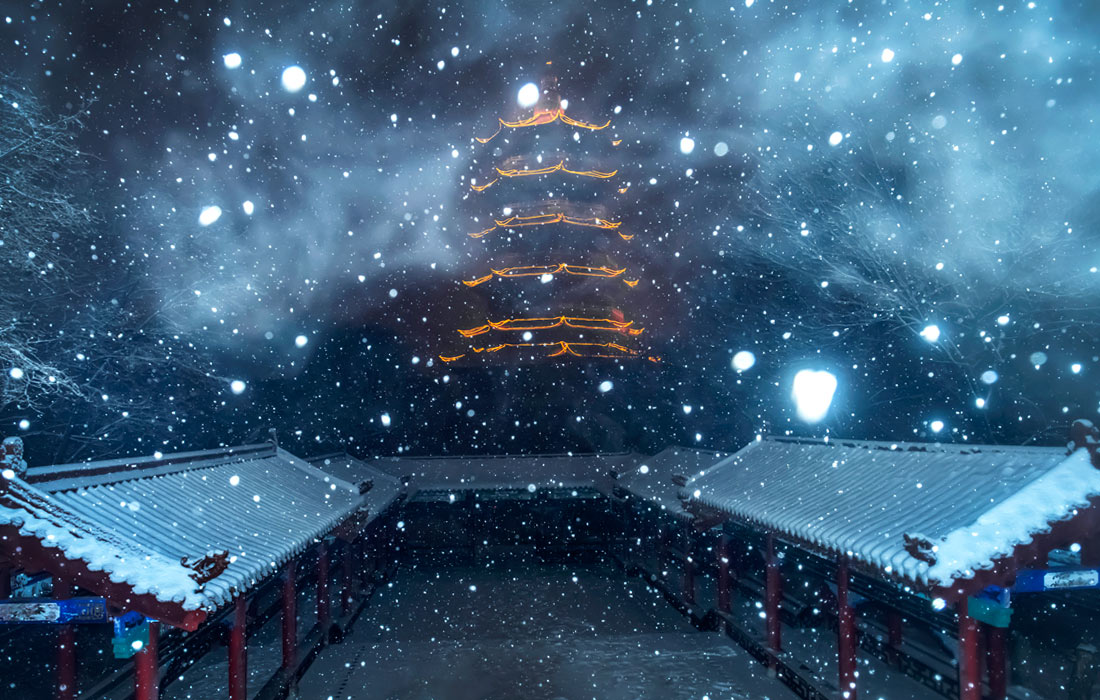 Снегопад в Ляоюане, Китай