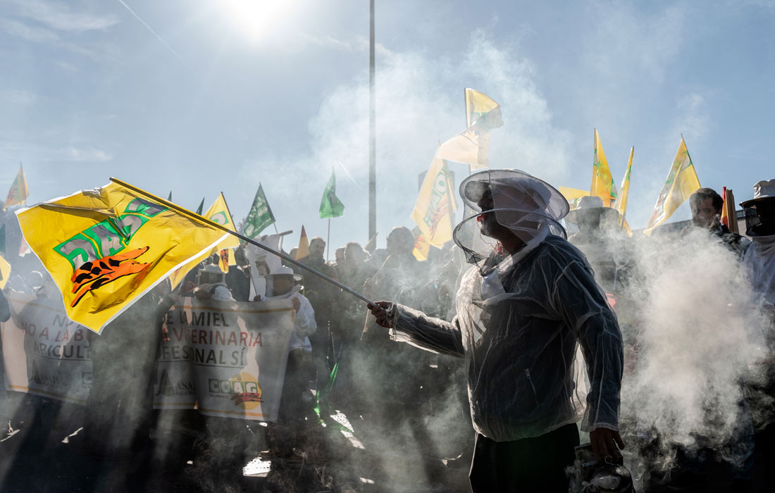 Акция протеста фермеров в Мадриде против соглашения о свободной торговле между ЕС и Mercosur (общий рынок стран Южной Америки)