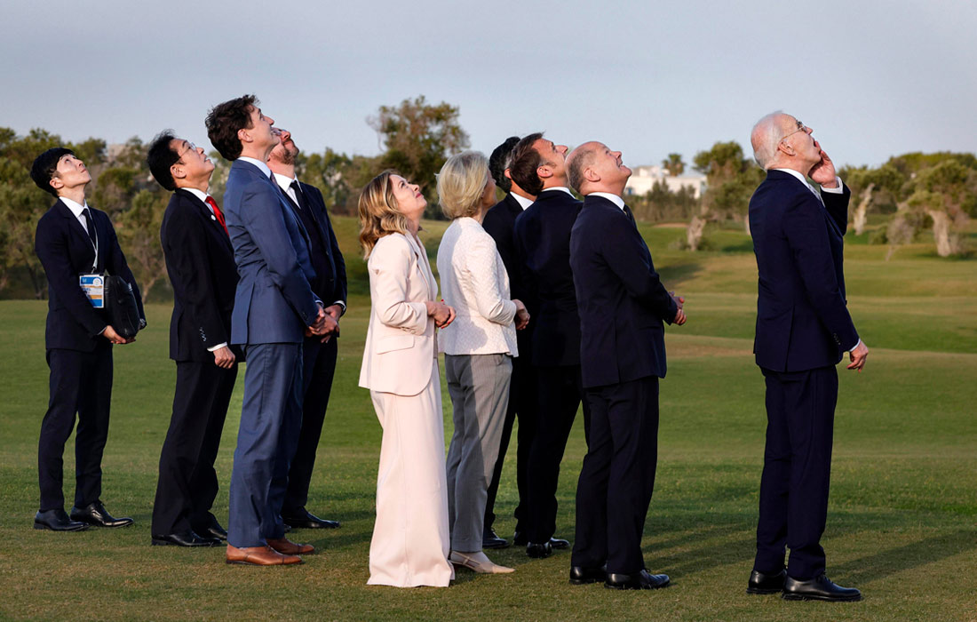 13 июля в итальянской области Апулия стартовал саммит G7. Во встрече приняли участие лидеры стран "большой семерки": премьер-министр Италии Джорджа Мелони, президент США Джо Байден, премьер-министр Великобритании Риши Сунак, президент Франции Эммануэль Макрон, канцлер ФРГ Олаф Шольц, премьер-министр Канады Джастин Трюдо и премьер Японии Фумио Кисида.