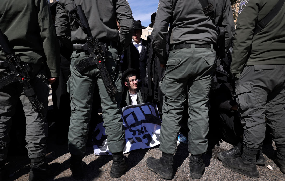 Акция ультраортодоксальных иудеев в Иерусалиме против призыва в армию