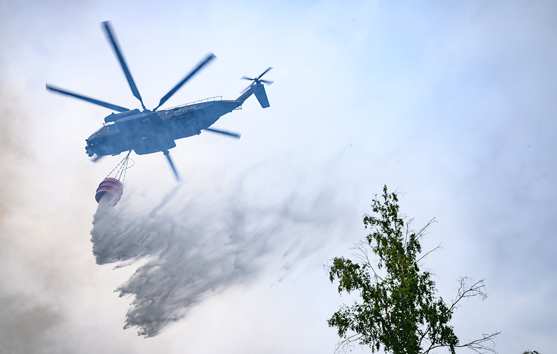 Тушение лесного массива между Саксонией и Бранденбургом в Германии