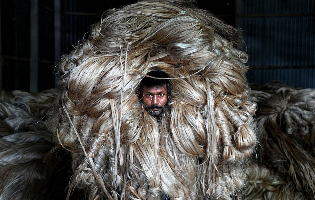 Ручная транспортировка джутового волокна в Бангладеш