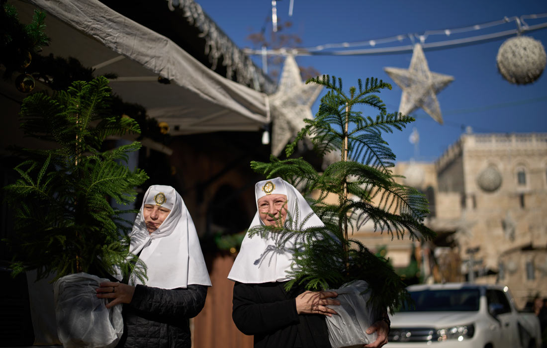 В Иерусалиме у ворот Старого города ежегодно раздают рождественские ели в преддверии праздников