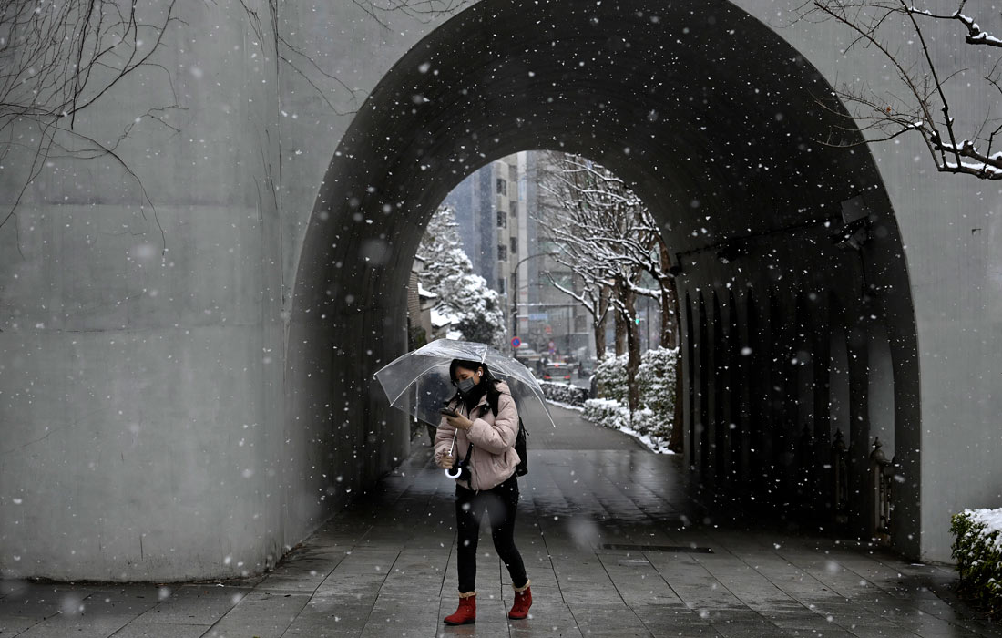 В Токио выпал снег