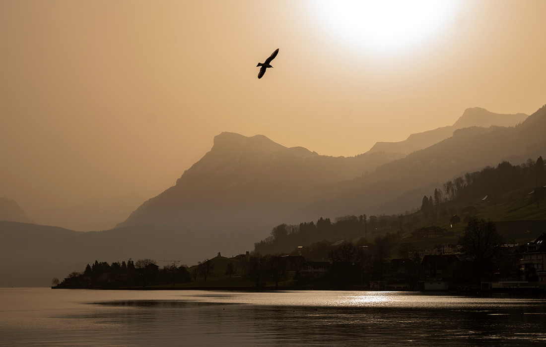 Пыль из Сахары над Фирвальдштетским озером в центральной Швейцарии