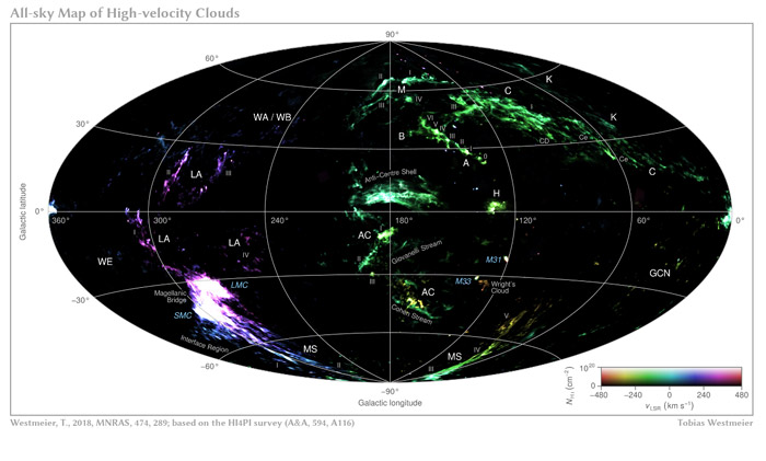 Ученый из Австралии составил детальную карту высокоскоростных облаков Млечного Пути