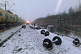РЖД сообщила о сходе 35 вагонов грузового поезда на перегоне в Омской области