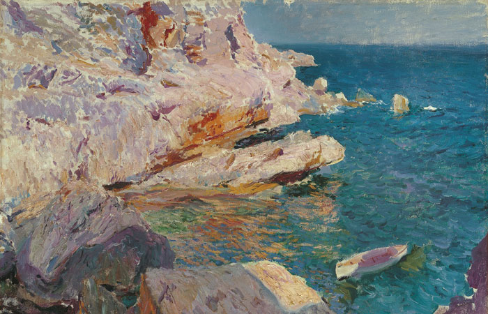 Хоакин Соролья "Скалы в Хавеа и белая лодка", 1905 год